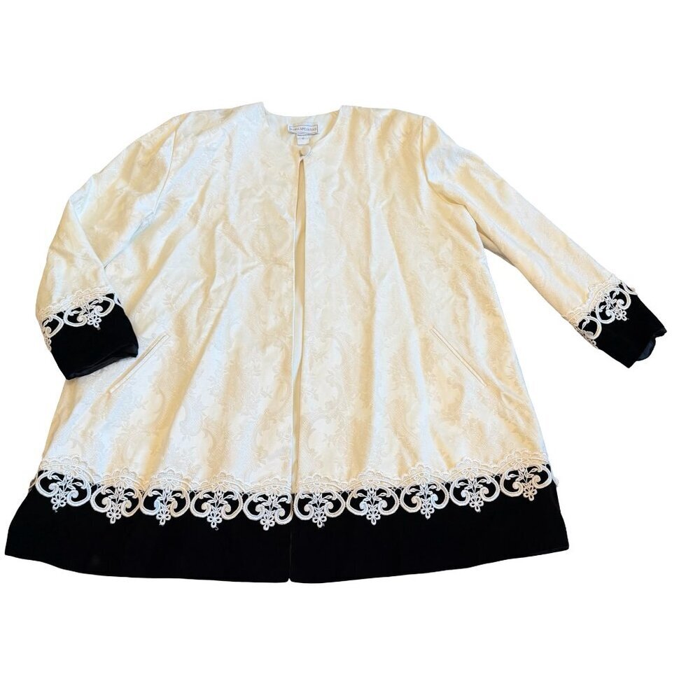 Jessica McClintock Victorian Vintage Jacket Overcoat Topper Cream Floral Size 10